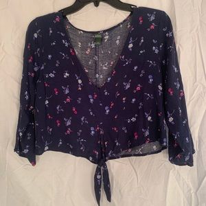 Floral, navy blue, cropped, blouse